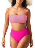 Pink Queen Women's High Waist Bikini Set Removable Strap Bandeau Two Piece Swimsuit Bathing Suit