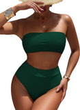Pink Queen Women's High Waist Bikini Set Removable Strap Bandeau Two Piece Swimsuit Bathing Suit