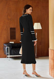 Pink Queen Women's V Neck Bodycon Sweater Dress 2026 Long Sleeve Half Button Slim Fitted Ruffle Ribbed Knit Maxi Pencil Dress