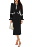 Pink Queen Women's V Neck Bodycon Sweater Dress 2026 Long Sleeve Half Button Slim Fitted Ruffle Ribbed Knit Maxi Pencil Dress