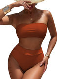 Pink Queen Women's High Waist Bikini Set Removable Strap Bandeau Two Piece Swimsuit Bathing Suit