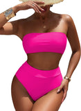 Pink Queen Women's High Waist Bikini Set Removable Strap Bandeau Two Piece Swimsuit Bathing Suit