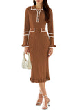Pink Queen Women's V Neck Bodycon Sweater Dress 2026 Long Sleeve Half Button Slim Fitted Ruffle Ribbed Knit Maxi Pencil Dress