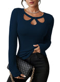 Pink Queen Sexy Tops for Women Fall Clothes Long Sleeve Cutout Keyhole Neck Top Ribbed Knit Shirts