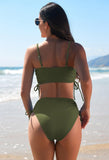 Pink Queen Women's 2 Piece High Waisted Bikini Sets Ribbed Bandeau Ruched Drawstring Swimsuit Bathing Suit