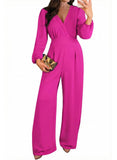 Pink Queen 2026 Jumpsuits for Women Dressy Long Sleeve V Neck Wide-Leg Romper Business Casual Party Outfits
