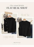 Pink Queen Women's Round Neck Knit Sweater Vest Casual Button Decoration Irregular Hem Tunic Sleeveless Pullover Top