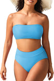 Pink Queen Women's High Waist Bikini Set Removable Strap Bandeau Two Piece Swimsuit Bathing Suit