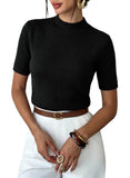 Pink Queen Ribbed Knit Short Sleeve Sweaters for Women Crew Neck Sweater Shirts Business Casual Work Tops 2026 Fall Blouse