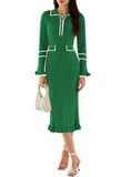 Pink Queen Women's V Neck Bodycon Sweater Dress 2026 Long Sleeve Half Button Slim Fitted Ruffle Ribbed Knit Maxi Pencil Dress
