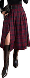 Pink Queen Plaid Skirts for Women with Slit Vintage Buckle Belt Pleated Elastic High Waist A Line Midi Skirts for Women