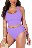 Pink Queen Women Racerback Ruched Crop Top High Waisted Bikini Sets 2 Piece Swimsuit Bathing Suit 2026