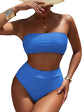 Pink Queen Women's High Waist Bikini Set Removable Strap Bandeau Two Piece Swimsuit Bathing Suit
