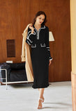 Pink Queen Women's V Neck Bodycon Sweater Dress 2026 Long Sleeve Half Button Slim Fitted Ruffle Ribbed Knit Maxi Pencil Dress