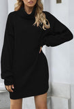 Pink Queen Women's Loose Turtleneck Oversize Long Pullover Sweater Dress