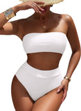 Pink Queen Women's High Waist Bikini Set Removable Strap Bandeau Two Piece Swimsuit Bathing Suit