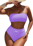 Pink Queen Women's High Waist Bikini Set Removable Strap Bandeau Two Piece Swimsuit Bathing Suit