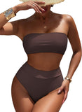 Pink Queen Women's High Waist Bikini Set Removable Strap Bandeau Two Piece Swimsuit Bathing Suit