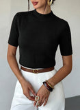 Pink Queen Ribbed Knit Short Sleeve Sweaters for Women Crew Neck Sweater Shirts Business Casual Work Tops 2026 Fall Blouse