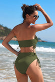 Pink Queen Women's 2 Piece High Waisted Bikini Sets Ribbed Bandeau Ruched Drawstring Swimsuit Bathing Suit