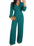 Pink Queen 2026 Jumpsuits for Women Dressy Long Sleeve V Neck Wide-Leg Romper Business Casual Party Outfits