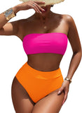 Pink Queen Women's High Waist Bikini Set Removable Strap Bandeau Two Piece Swimsuit Bathing Suit