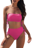Pink Queen Women's 2 Piece High Waisted Bikini Sets Ribbed Bandeau Ruched Drawstring Swimsuit Bathing Suit