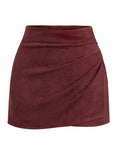 Pink Queen High Waist Ruched Faux Leather Suede Wrap Mini Skirts for Women | Bodycon, A Line, High Waisted, Wrap Hem, Ruched, Short Skirt, Fall Winter Outfits, Business Casual, Streetwear, Club, 2026