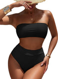 Pink Queen Women's High Waist Bikini Set Removable Strap Bandeau Two Piece Swimsuit Bathing Suit