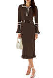 Pink Queen Women's V Neck Bodycon Sweater Dress 2026 Long Sleeve Half Button Slim Fitted Ruffle Ribbed Knit Maxi Pencil Dress