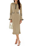 Pink Queen Women's V Neck Bodycon Sweater Dress 2026 Long Sleeve Half Button Slim Fitted Ruffle Ribbed Knit Maxi Pencil Dress