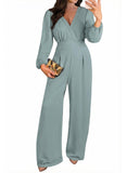 Pink Queen 2026 Jumpsuits for Women Dressy Long Sleeve V Neck Wide-Leg Romper Business Casual Party Outfits
