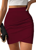 Pink Queen High Waisted Mini Skirts for Women Tulip Hem Ruched Asymmetrical Bodycon Pencil Short Skirts Date Night Outfits