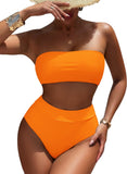 Pink Queen Women's High Waist Bikini Set Removable Strap Bandeau Two Piece Swimsuit Bathing Suit