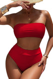 Pink Queen Women's High Waist Bikini Set Removable Strap Bandeau Two Piece Swimsuit Bathing Suit