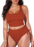 Pink Queen Women Racerback Ruched Crop Top High Waisted Bikini Sets 2 Piece Swimsuit Bathing Suit 2026