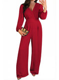 Pink Queen 2026 Jumpsuits for Women Dressy Long Sleeve V Neck Wide-Leg Romper Business Casual Party Outfits