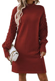 Pink Queen Women's Long Sleeve Sweater Mini Dress Casual Loose Mock Neck Empire Waist Cocktail Party Knit Short Dresses