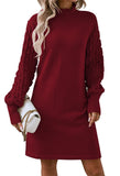 Pink Queen Women's Long Sleeve Sweater Mini Dress Casual Loose Mock Neck Empire Waist Cocktail Party Knit Short Dresses