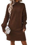 Pink Queen Women's Long Sleeve Sweater Mini Dress Casual Loose Mock Neck Empire Waist Cocktail Party Knit Short Dresses