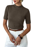 Pink Queen Ribbed Knit Short Sleeve Sweaters for Women Crew Neck Sweater Shirts Business Casual Work Tops 2026 Fall Blouse