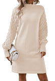 Pink Queen Women's Long Sleeve Sweater Mini Dress Casual Loose Mock Neck Empire Waist Cocktail Party Knit Short Dresses
