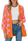 Pink Queen 2025 Fall Long Cardigans for Women Batwing Sleeve Open Front Ribbed Knit Oversized Cardigan Sweaters with Pockets