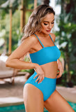 Pink Queen Women's High Waist Bikini Set Removable Strap Bandeau Two Piece Swimsuit Bathing Suit