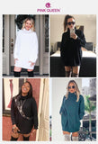 Pink Queen Women's Loose Turtleneck Oversize Long Pullover Sweater Dress