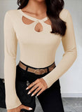 Pink Queen Sexy Tops for Women Fall Clothes Long Sleeve Cutout Keyhole Neck Top Ribbed Knit Shirts