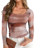 Pink Queen Mesh Tops for Women Long Sleeve Floral See Through Slim Fit Stretchy Casual Going Out Shirts