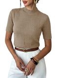 Pink Queen Ribbed Knit Short Sleeve Sweaters for Women Crew Neck Sweater Shirts Business Casual Work Tops 2026 Fall Blouse
