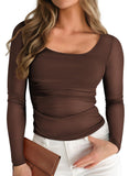 Pink Queen Mesh Tops for Women Long Sleeve Floral See Through Slim Fit Stretchy Casual Going Out Shirts