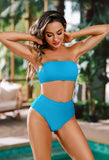 Pink Queen Women's High Waist Bikini Set Removable Strap Bandeau Two Piece Swimsuit Bathing Suit